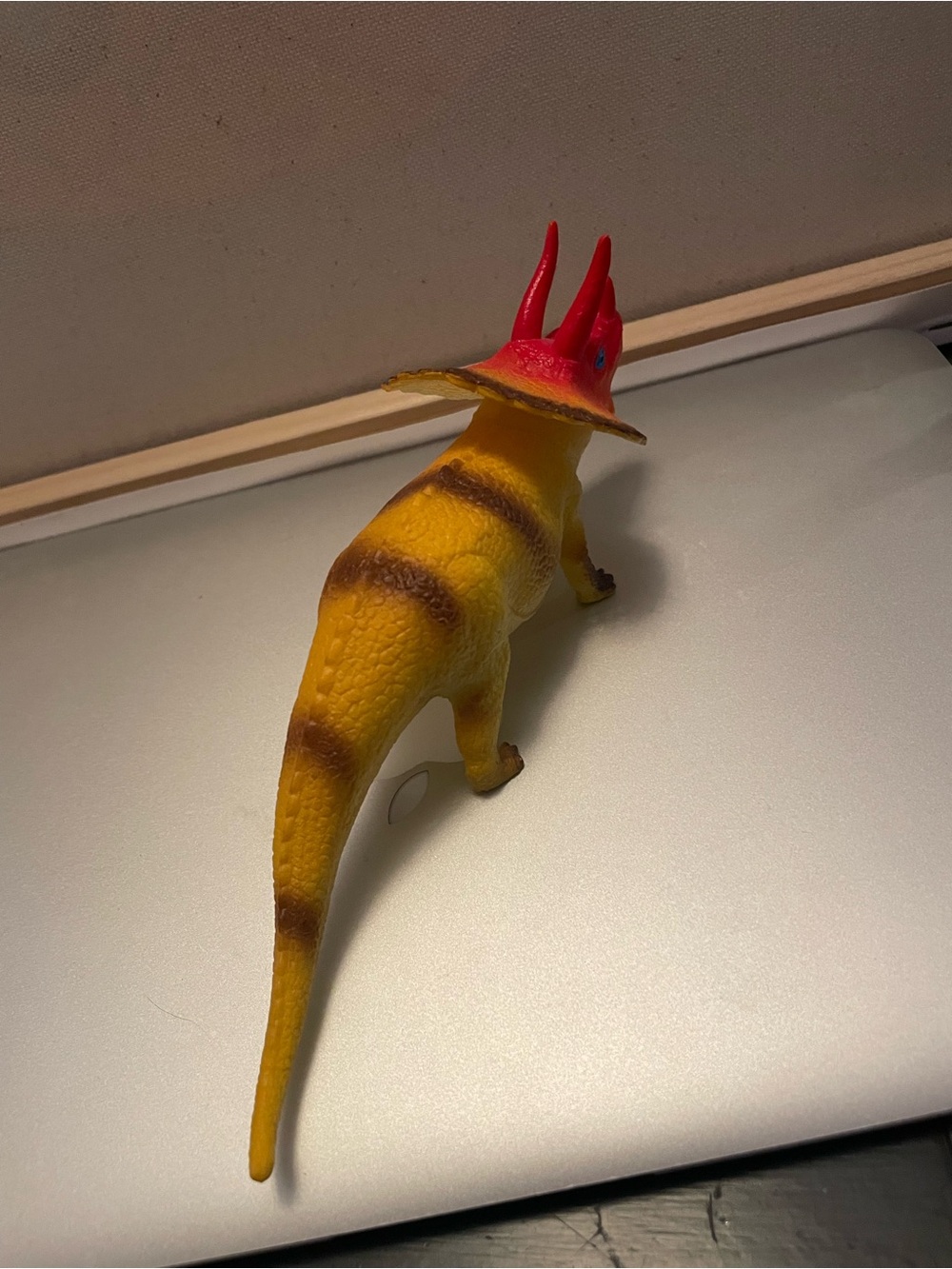 Yellow and Red Triceratops Reptile Toy - Decorative Pet Habitat Accent